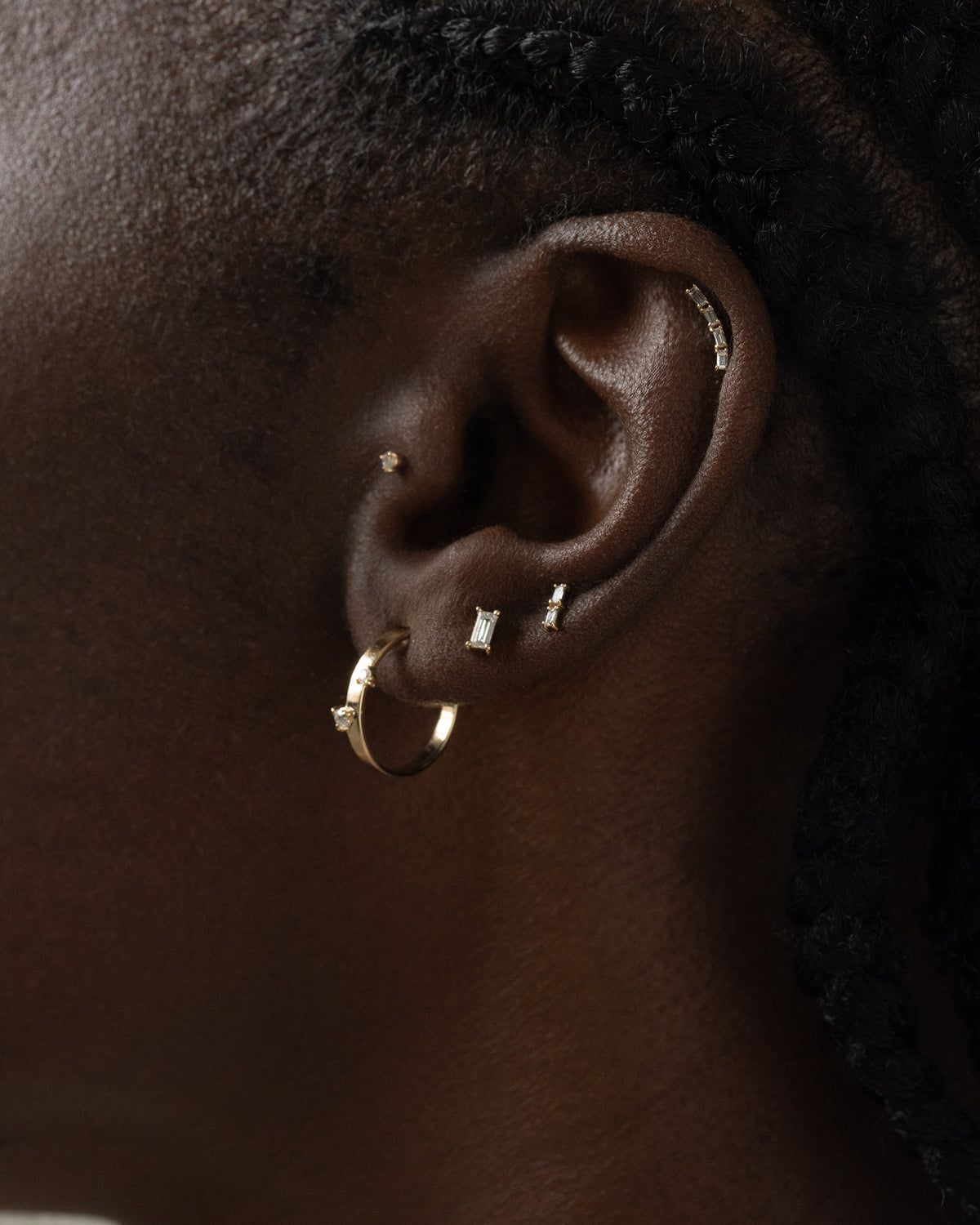 Baguette Cut Diamond Stud Flat Back Earring