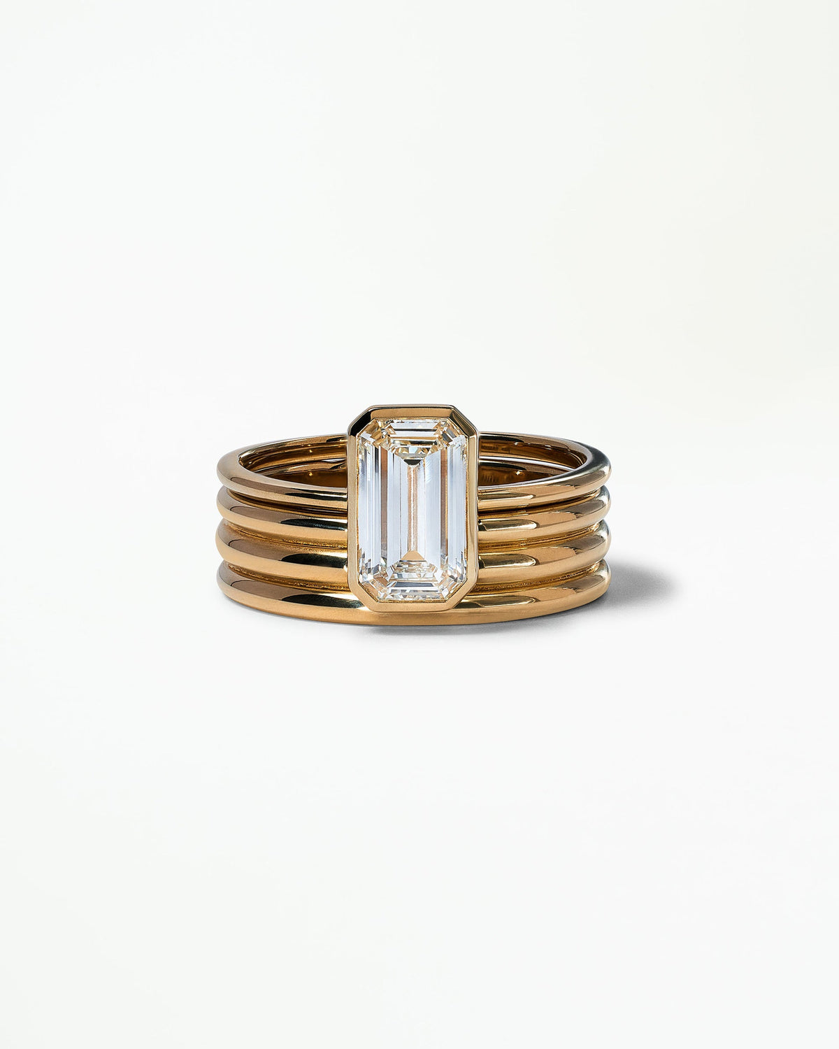 Emerald Cut Diamond Ridge Ring Set