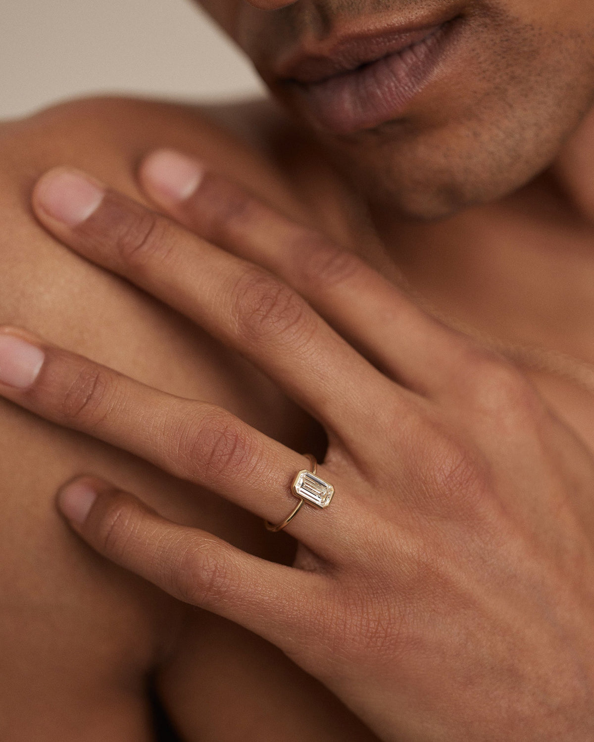 Emerald Cut Diamond Ridge Ring Set