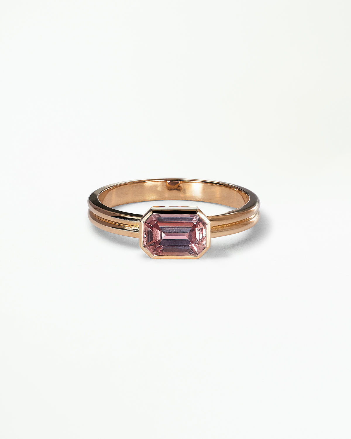 Emerald Cut Gemstone Ridge Solitaire Ring