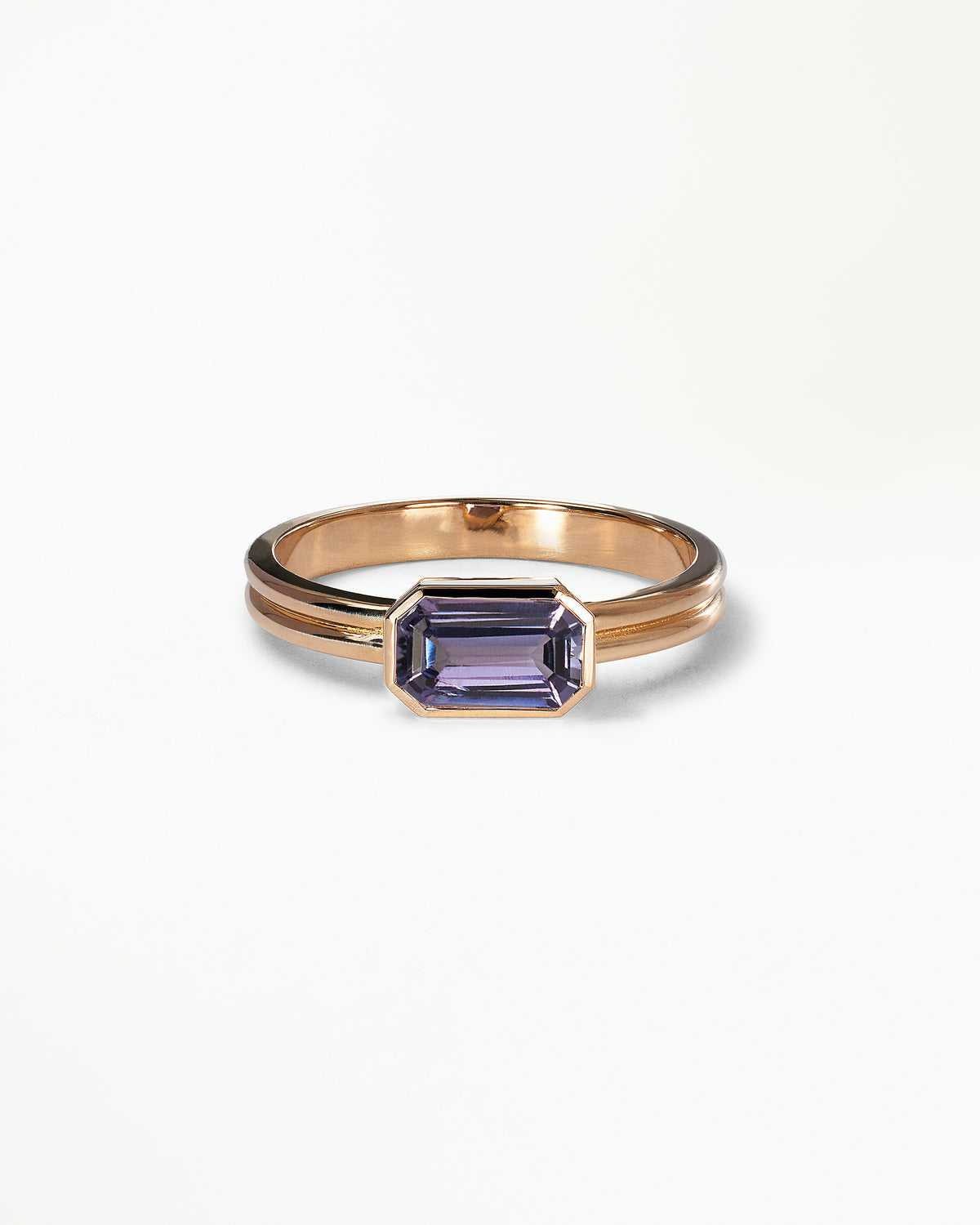Emerald Cut Gemstone Ridge Solitaire Ring