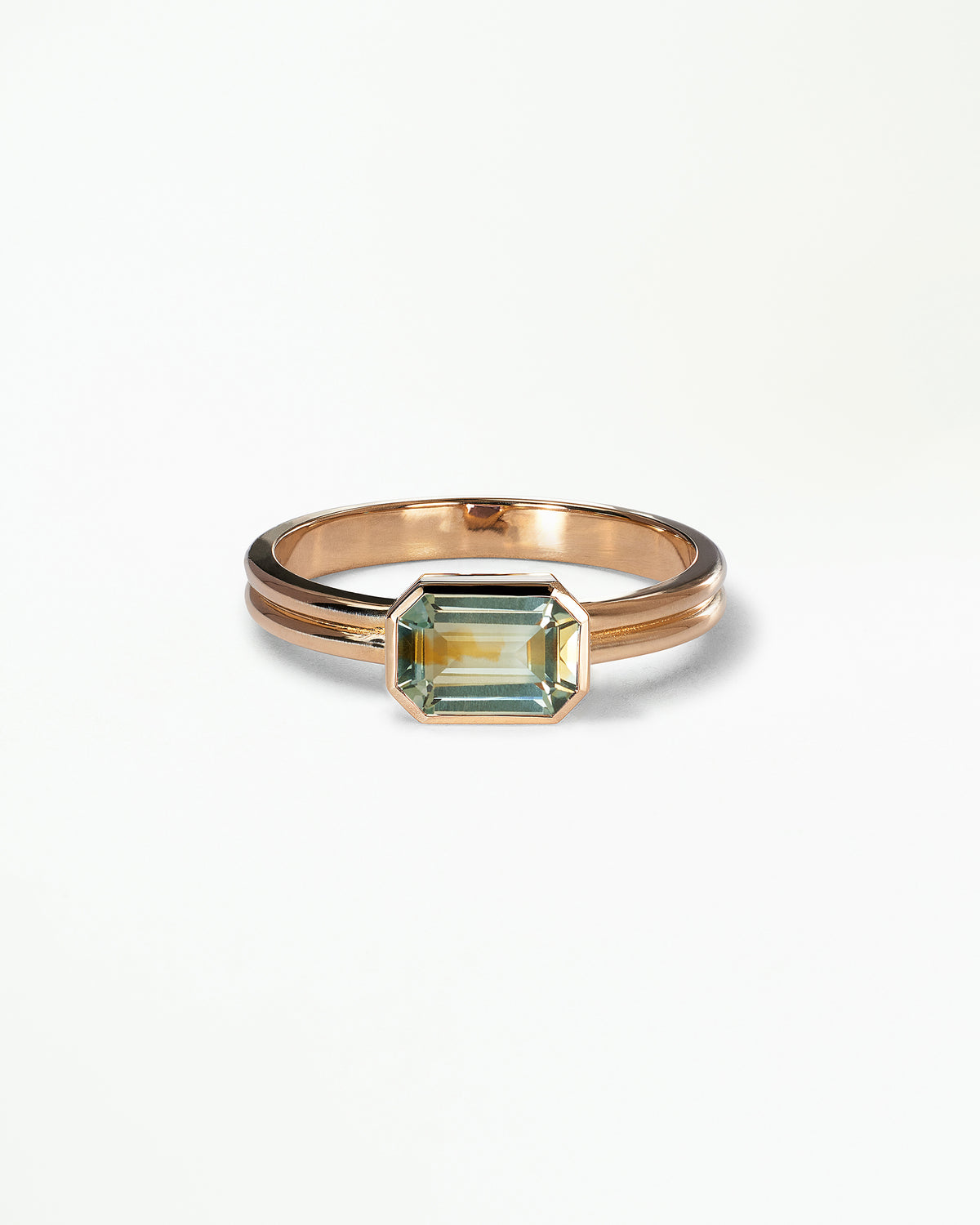 Emerald Cut Gemstone Ridge Solitaire Ring