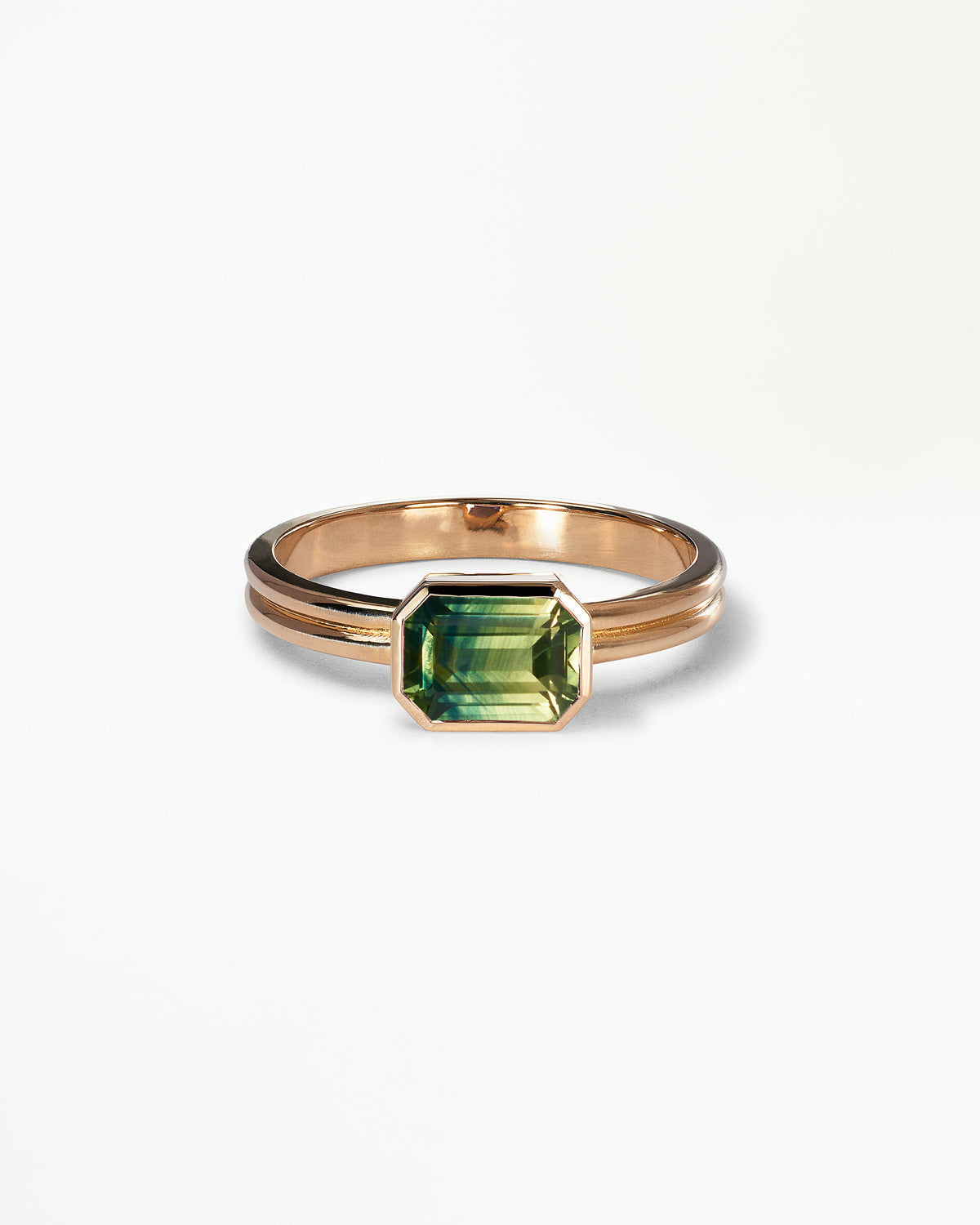 Emerald Cut Gemstone Ridge Solitaire Ring