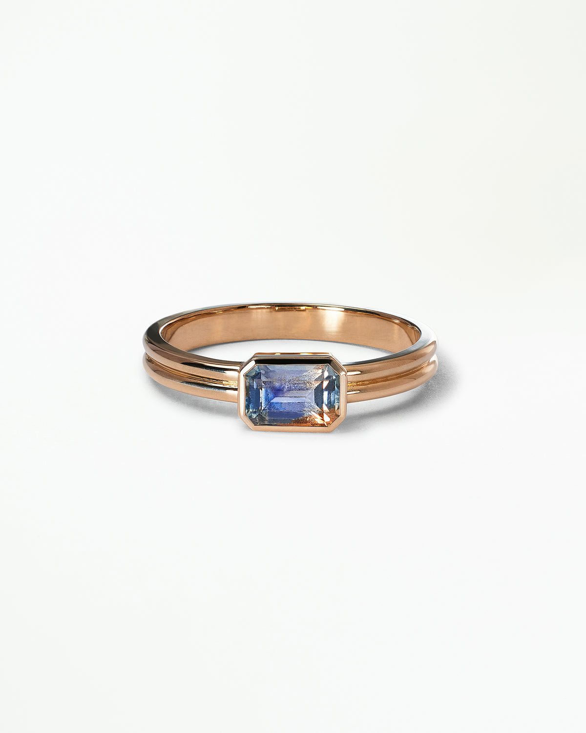 Emerald Cut Gemstone Ridge Solitaire Ring