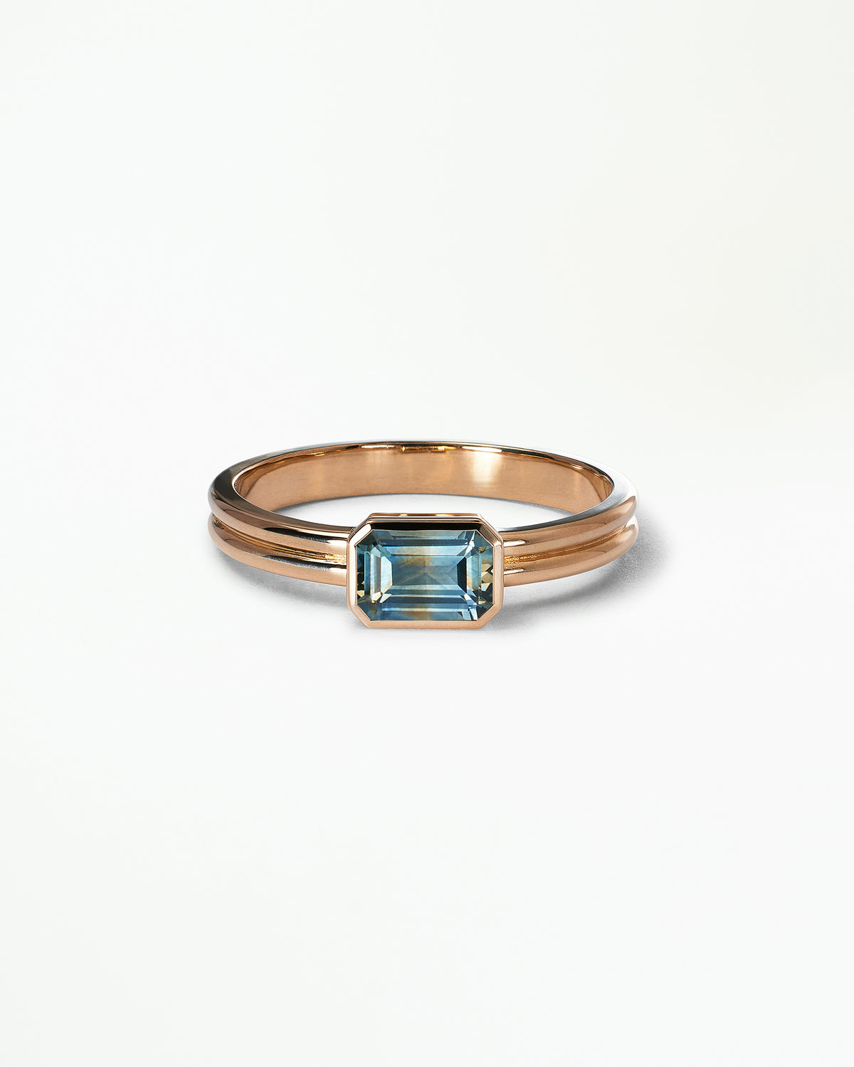 Emerald Cut Gemstone Ridge Solitaire Ring