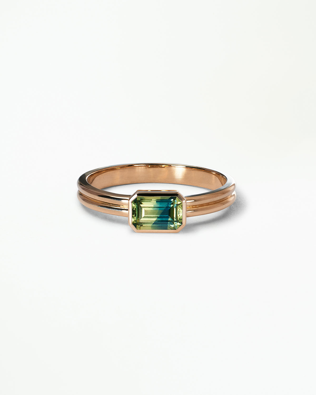 Emerald Cut Gemstone Ridge Solitaire Ring
