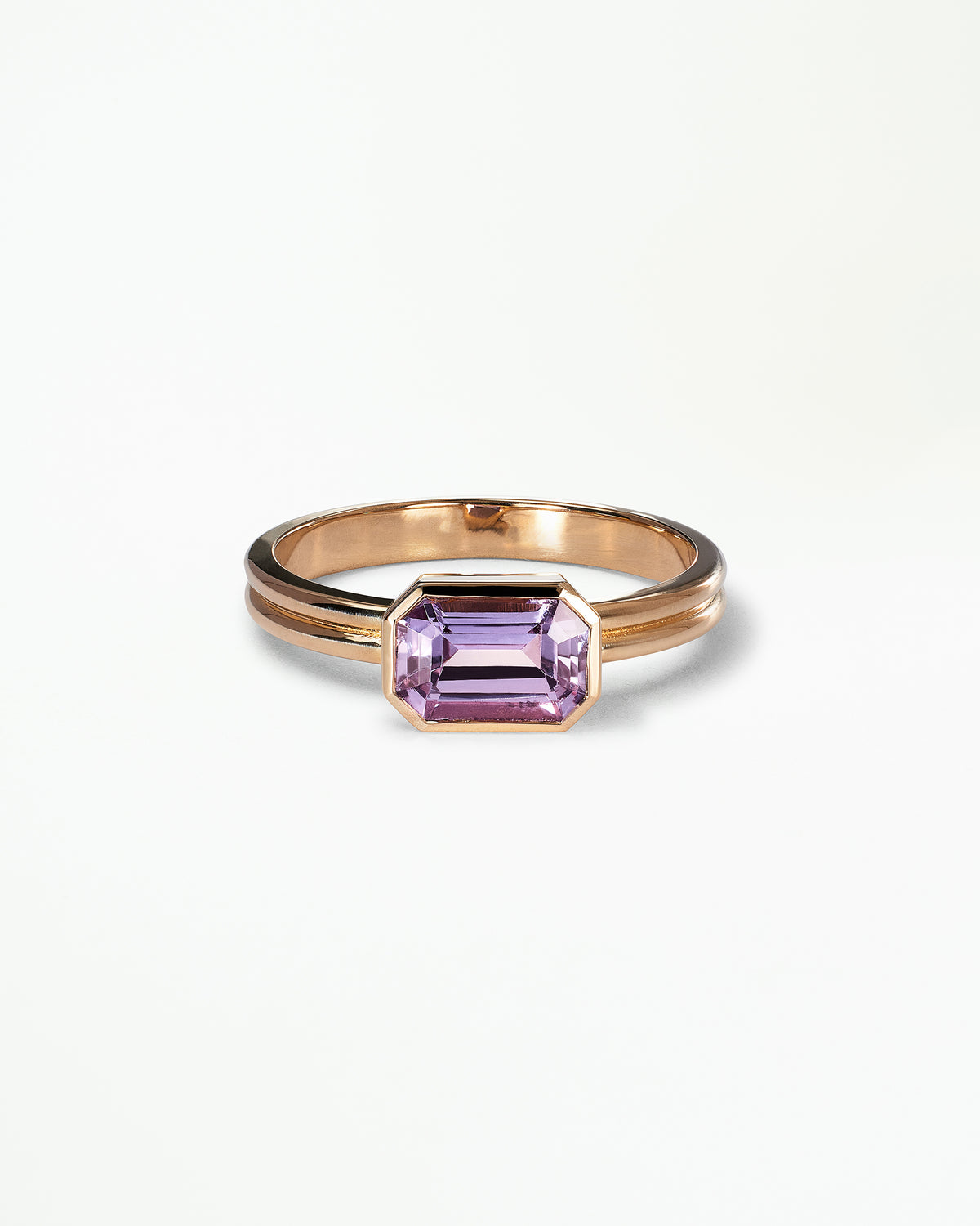 Emerald Cut Gemstone Ridge Solitaire Ring