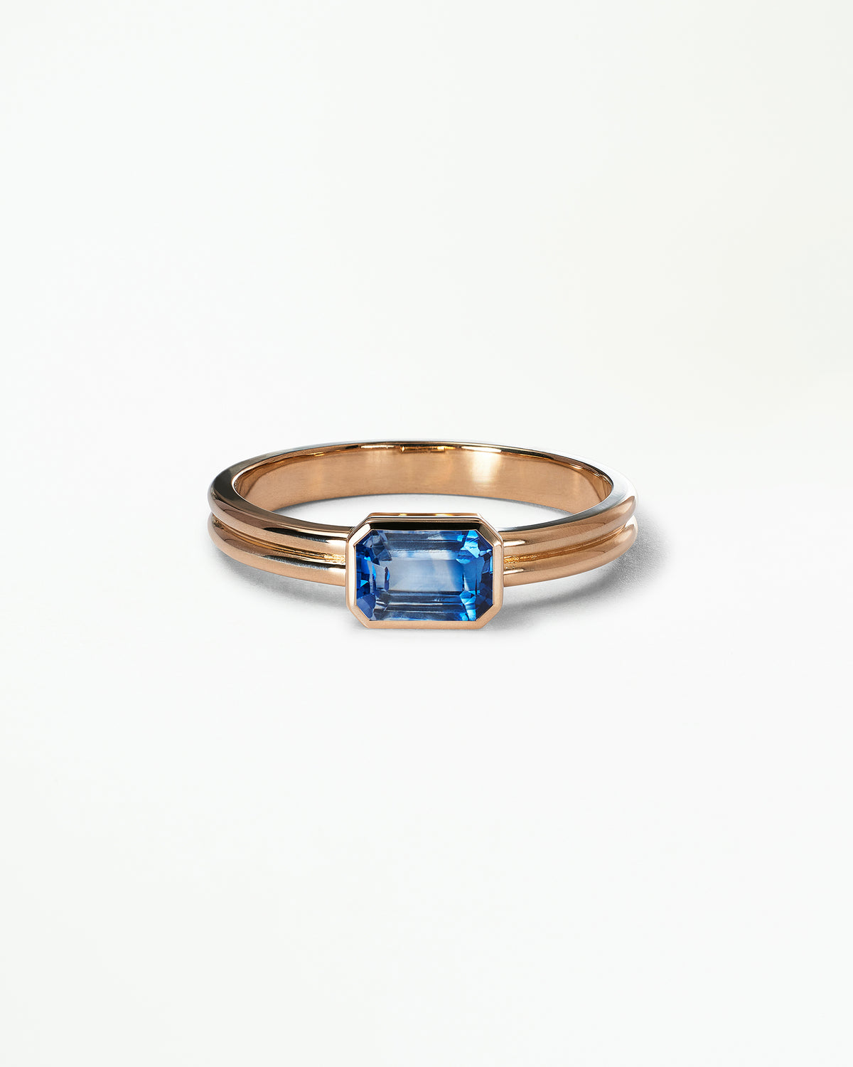Emerald Cut Gemstone Ridge Solitaire Ring