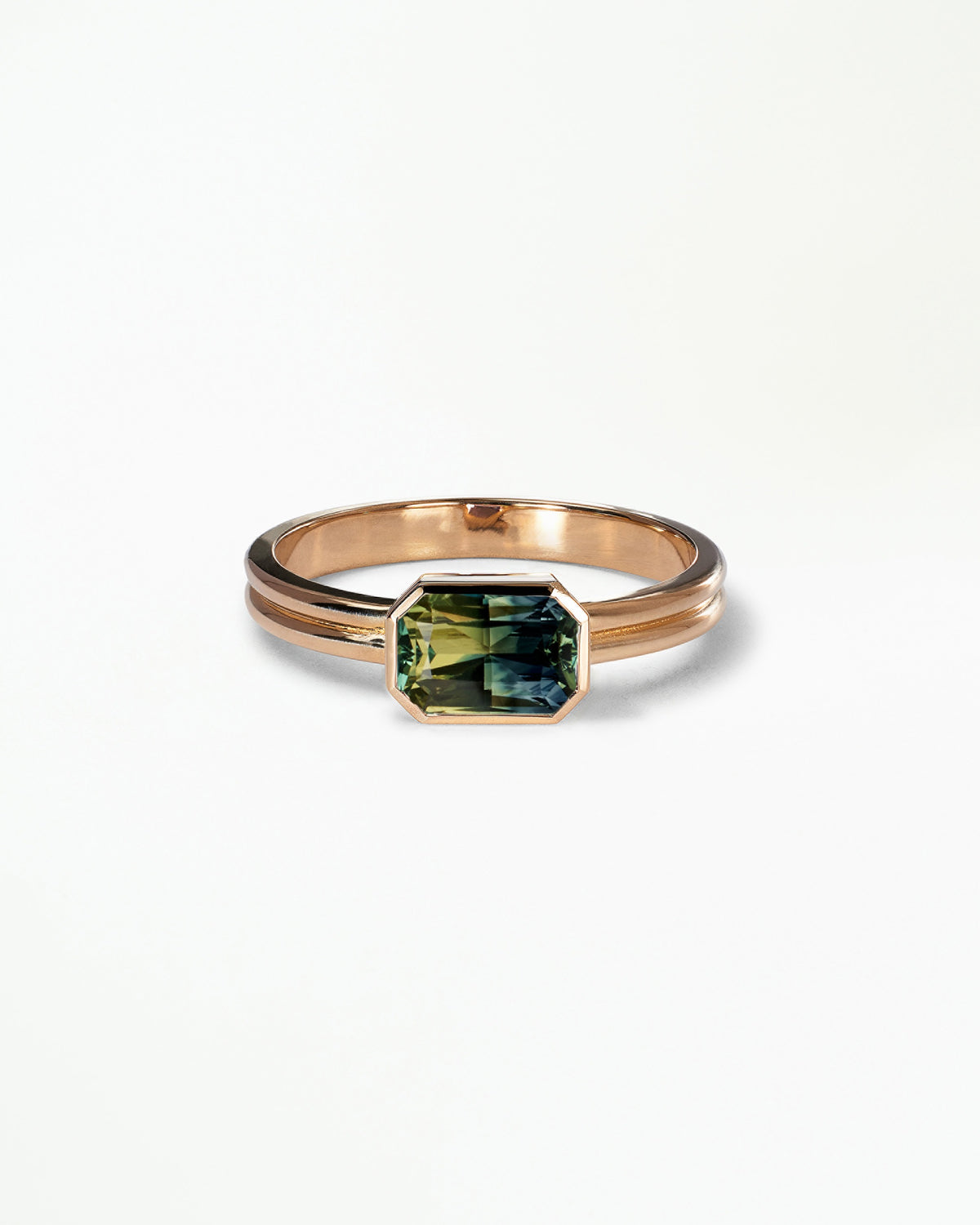 Emerald Cut Gemstone Ridge Solitaire Ring