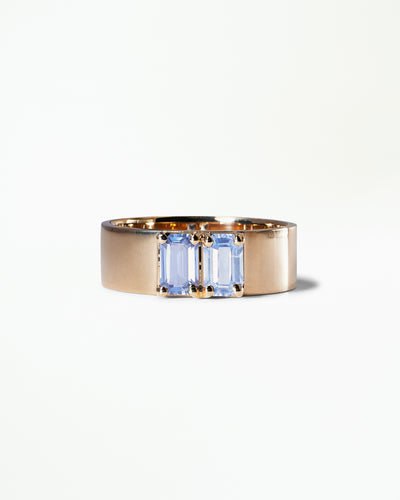 Emerald Cut Tonal Sapphire Menhir Ring