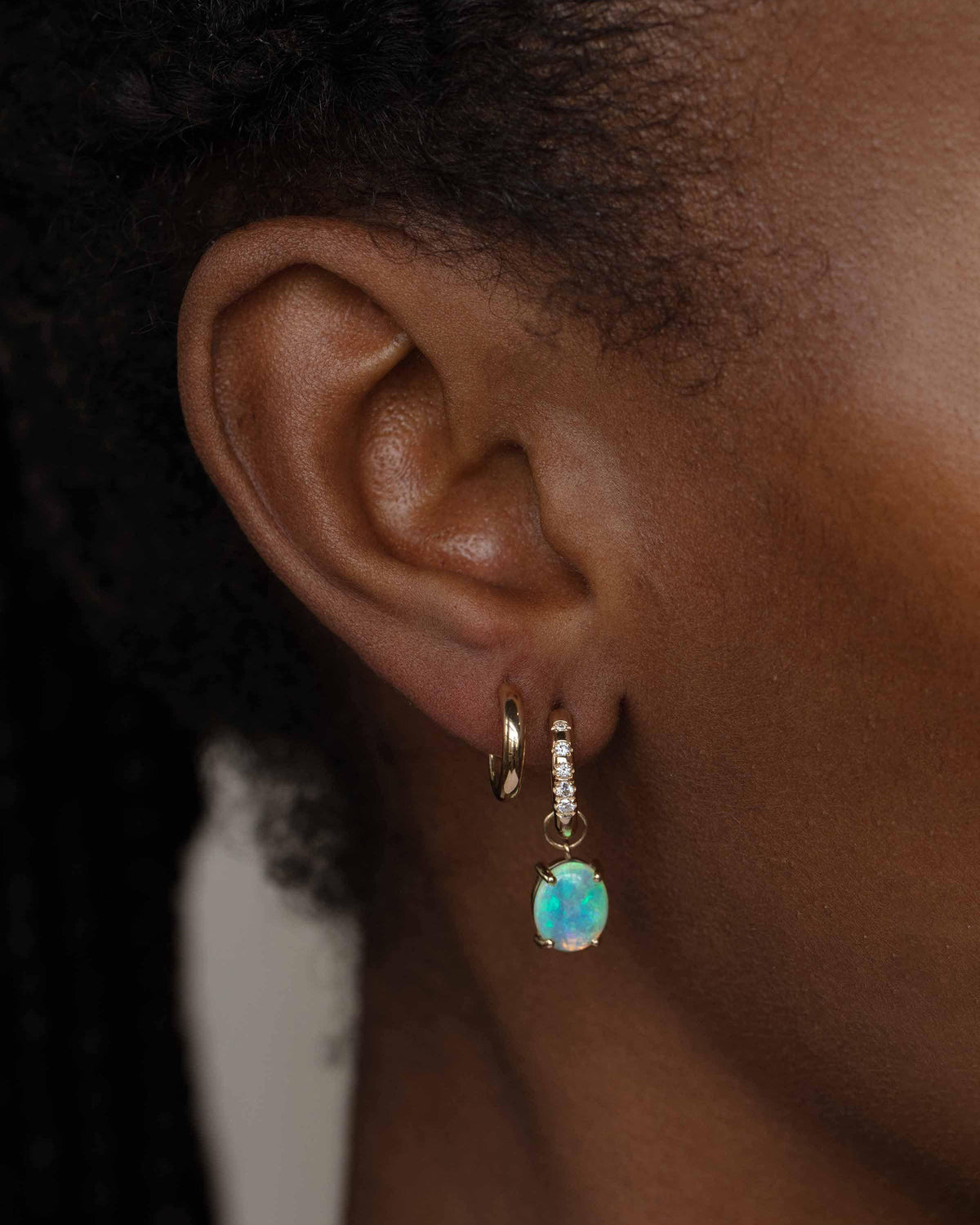 Graduated Diamond and Opal Hoop Earring