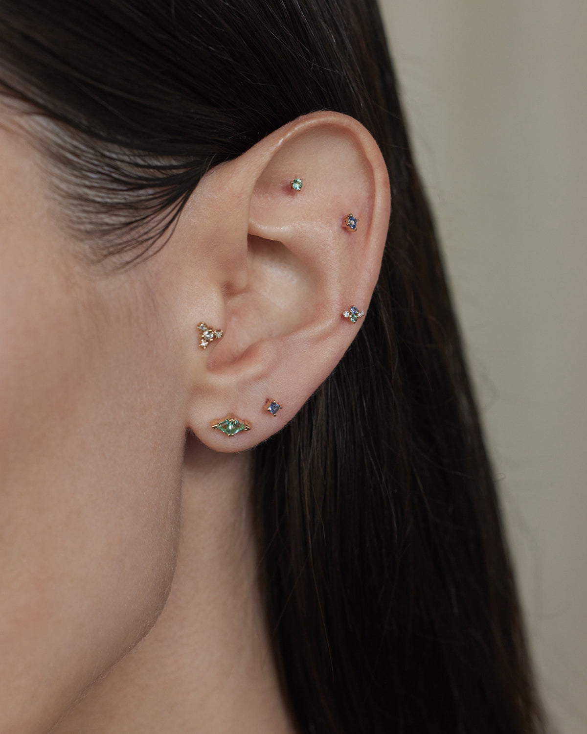 Green Beryl Mirrored Triad Stud Earring