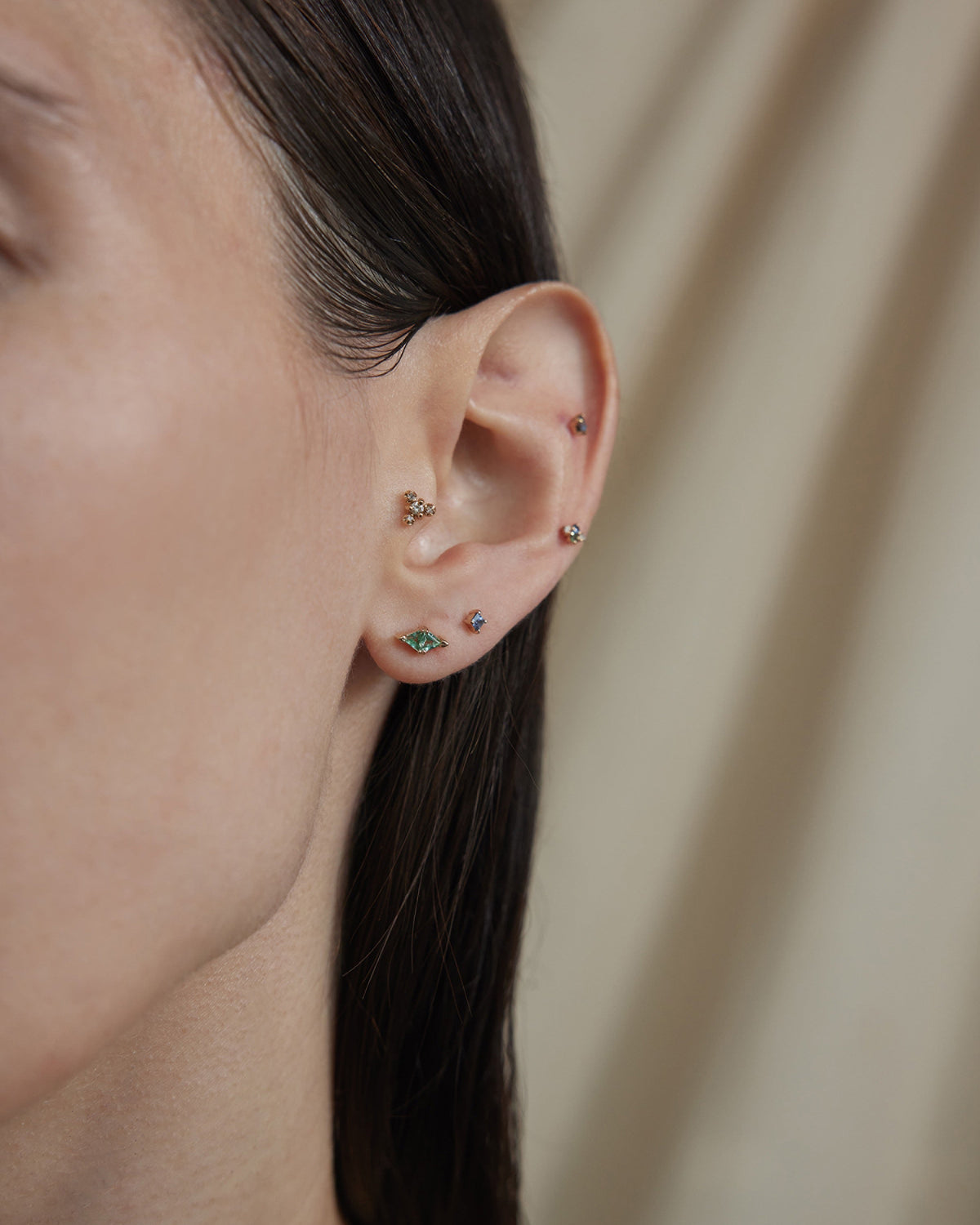 Green Beryl Mirrored Triad Stud Earring