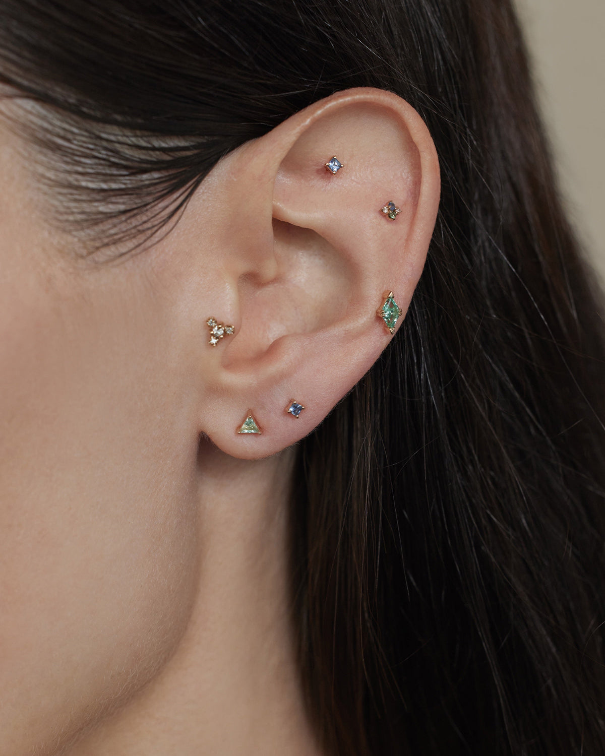 Green Beryl Triad Stud Earring
