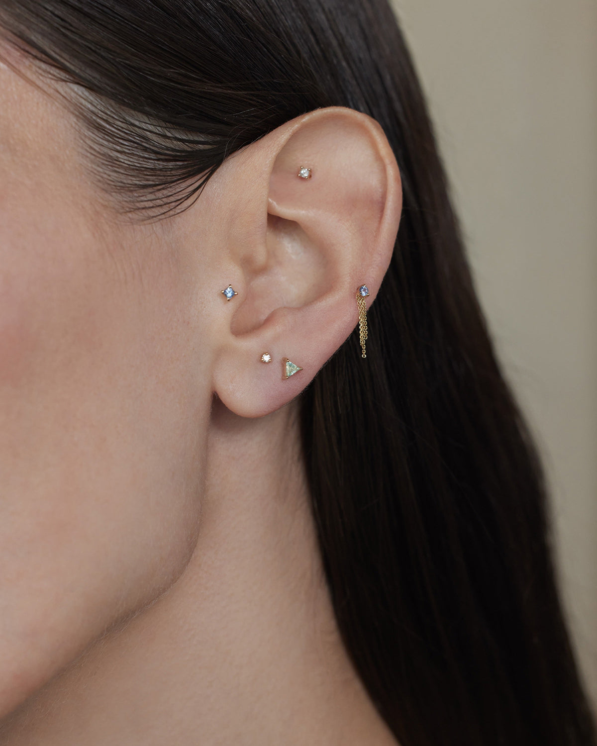 Green Beryl Triad Stud Earring