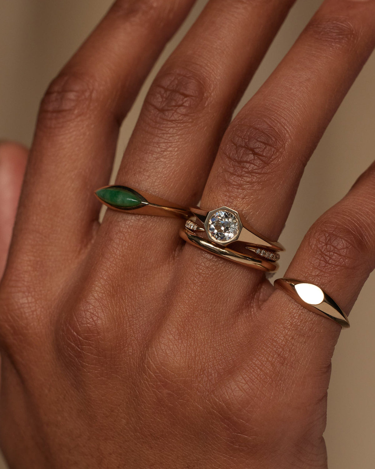 Large Old Euro Cut Diamond Signet Ring