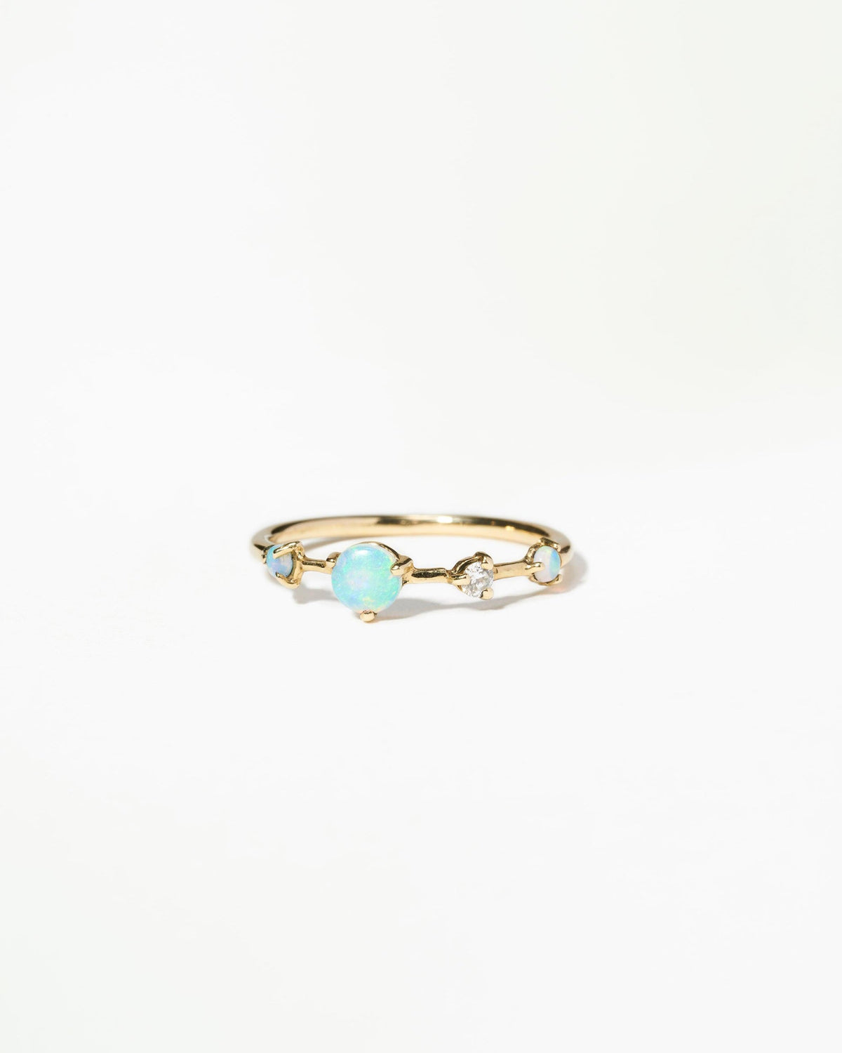 Large Opal and Diamond Four-Step Ring