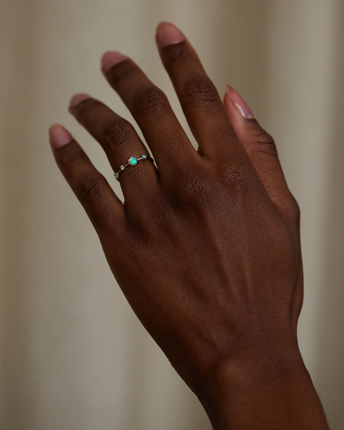 Large Opal and Diamond Four-Step Ring