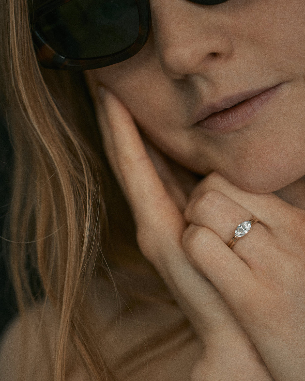[lifestyle]Marquise Cut Diamond Ridge Solitaire Ring