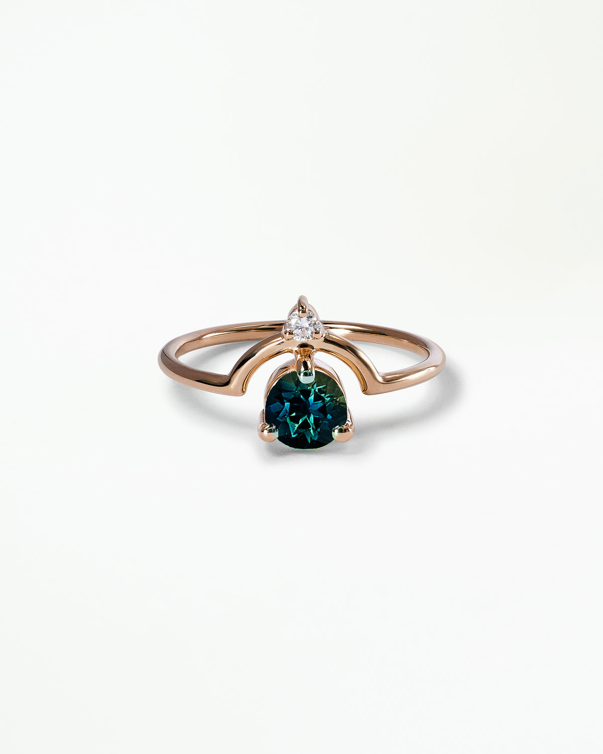 Medium Round Cut Sapphire and Diamond Nestled Ring