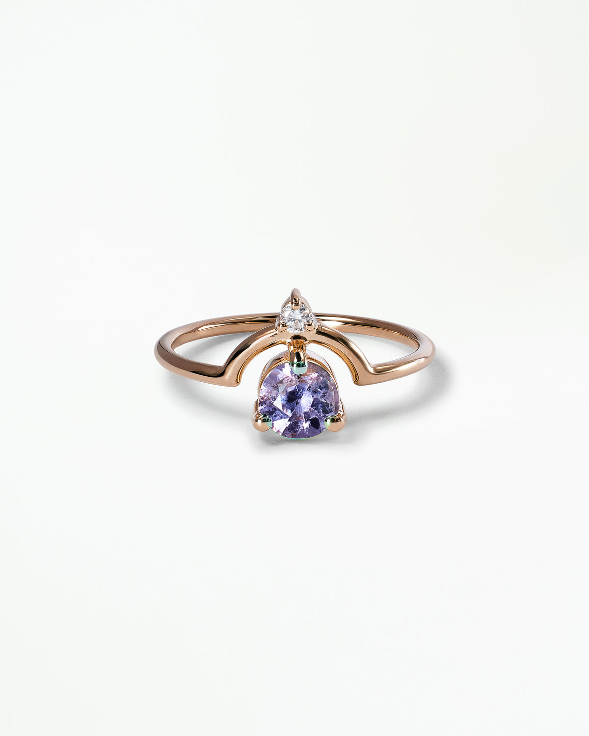 Medium Round Cut Sapphire and Diamond Nestled Ring