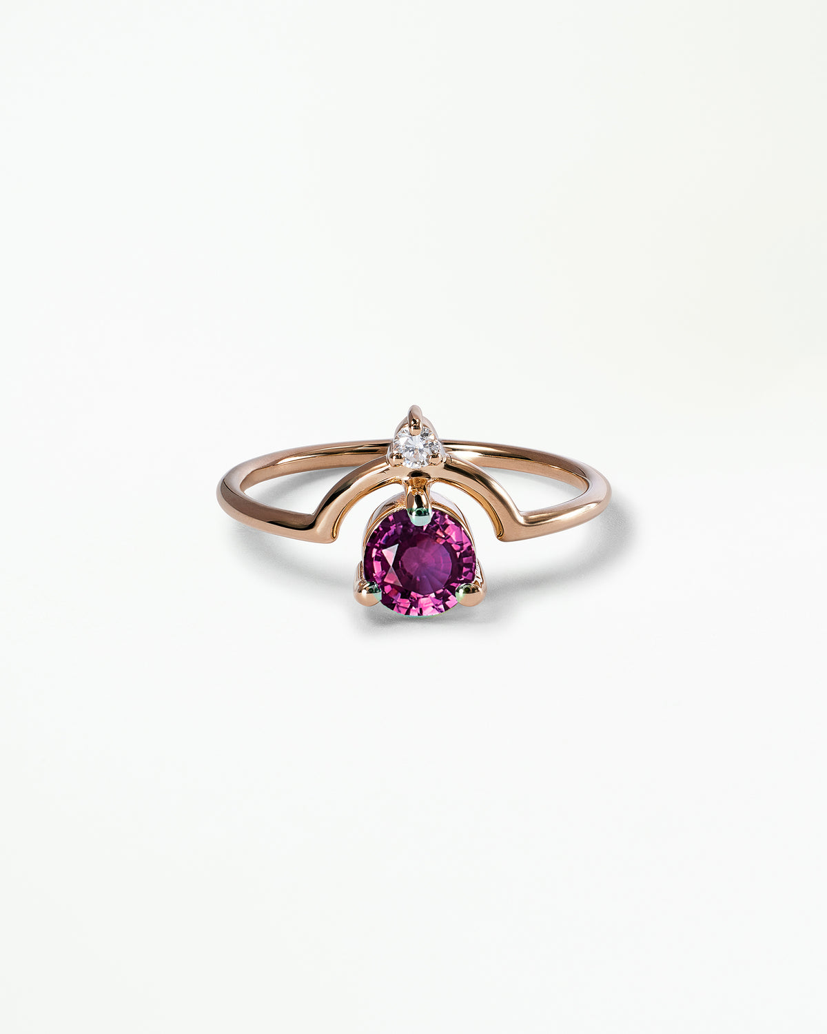 Medium Round Cut Sapphire and Diamond Nestled Ring