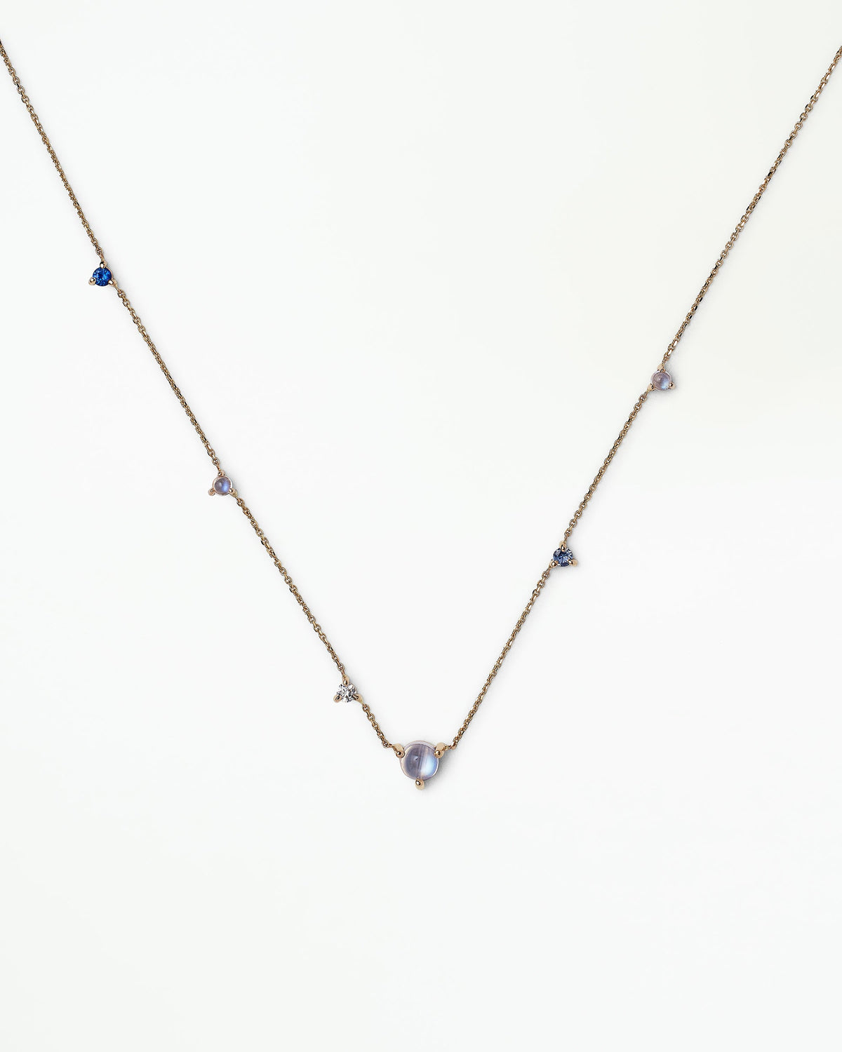 Moonstone and Diamond Linear Chain Necklace