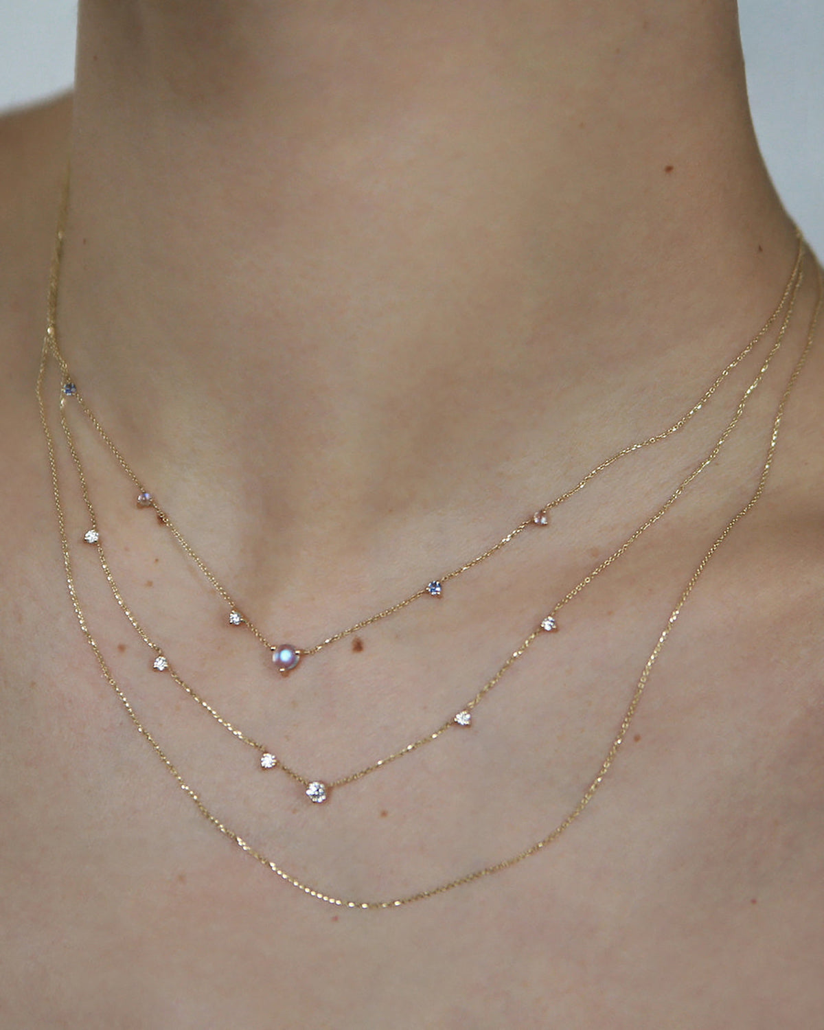 Moonstone and Diamond Linear Chain Necklace