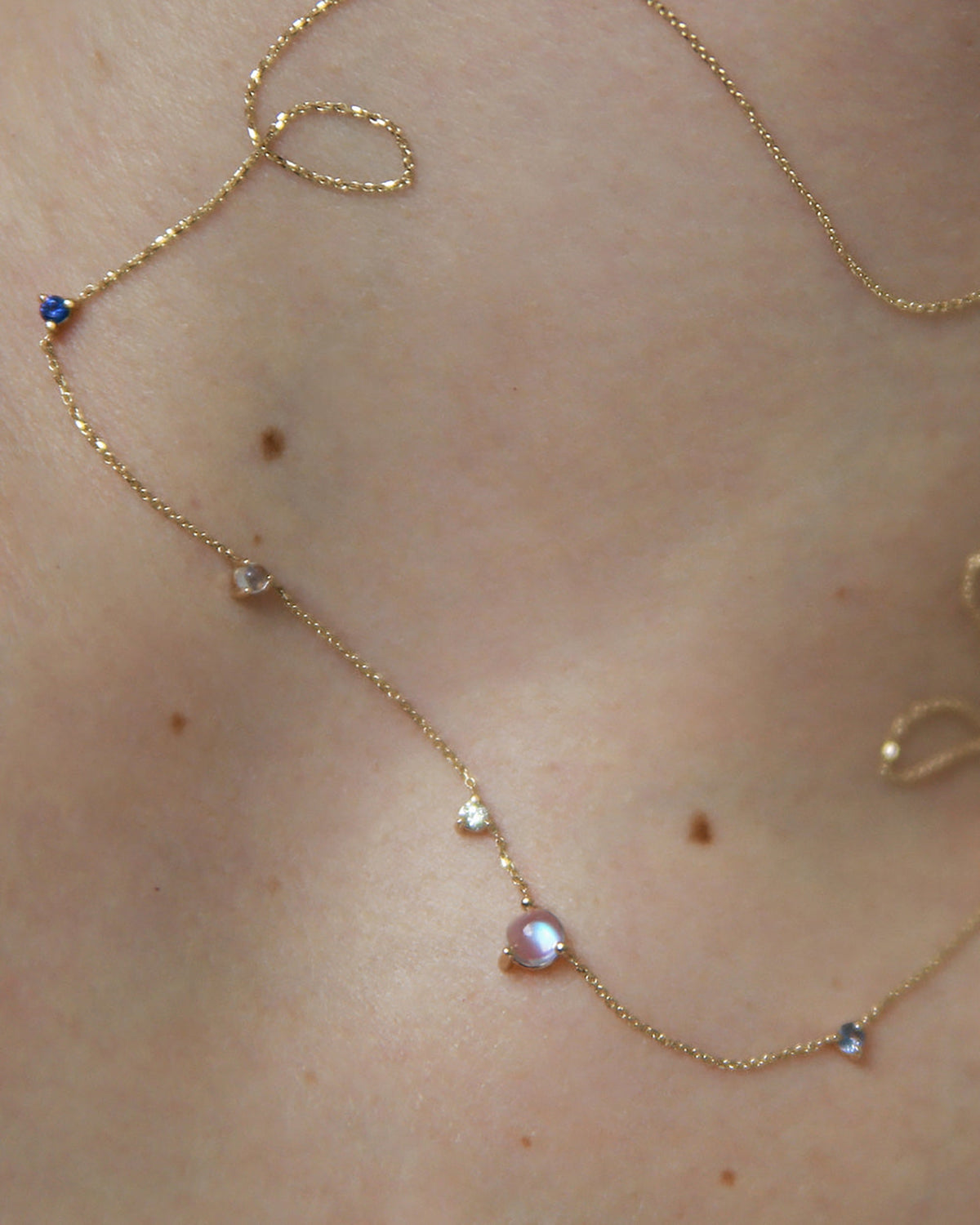 Moonstone and Diamond Linear Chain Necklace