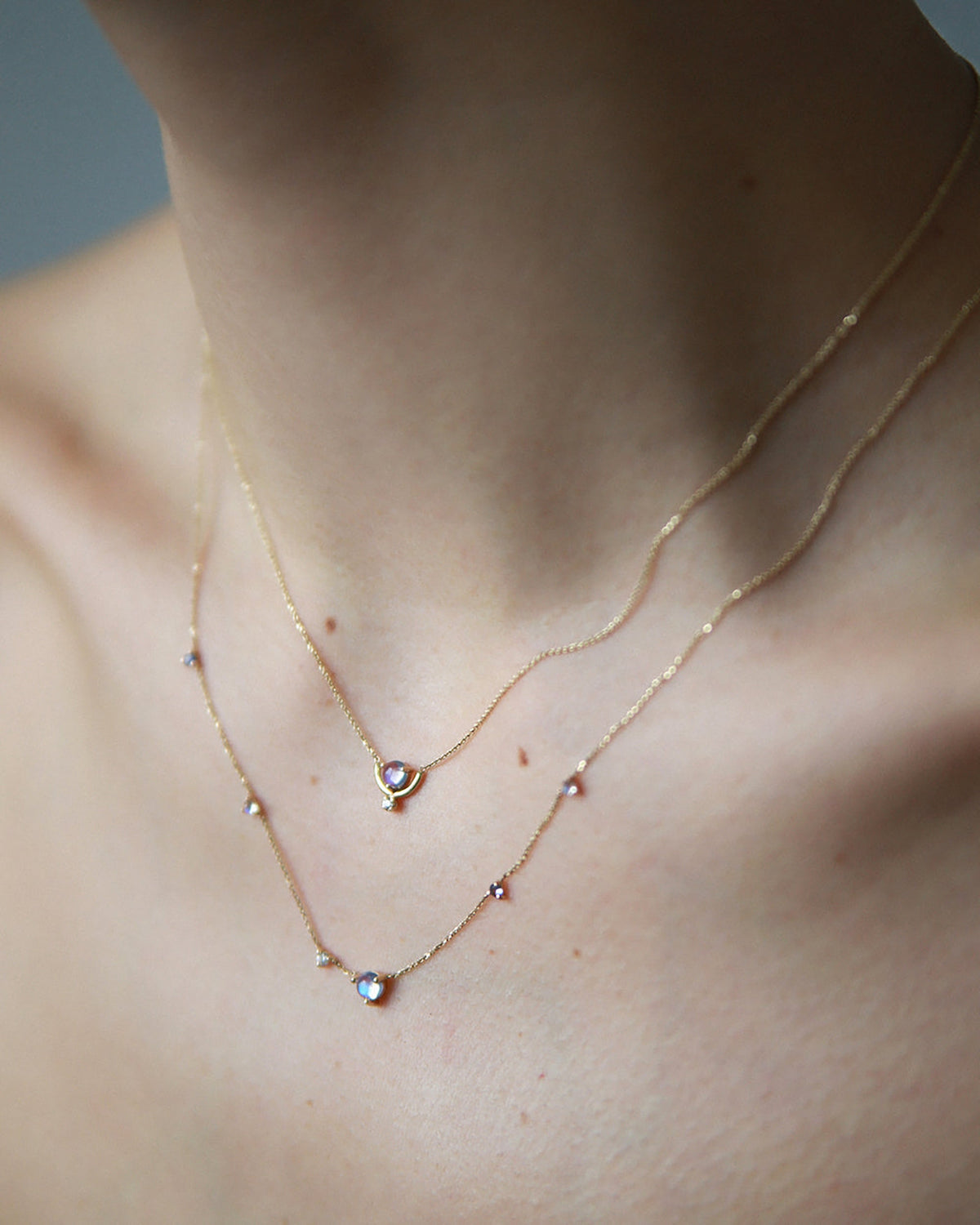 Moonstone and Diamond Nestled Necklace
