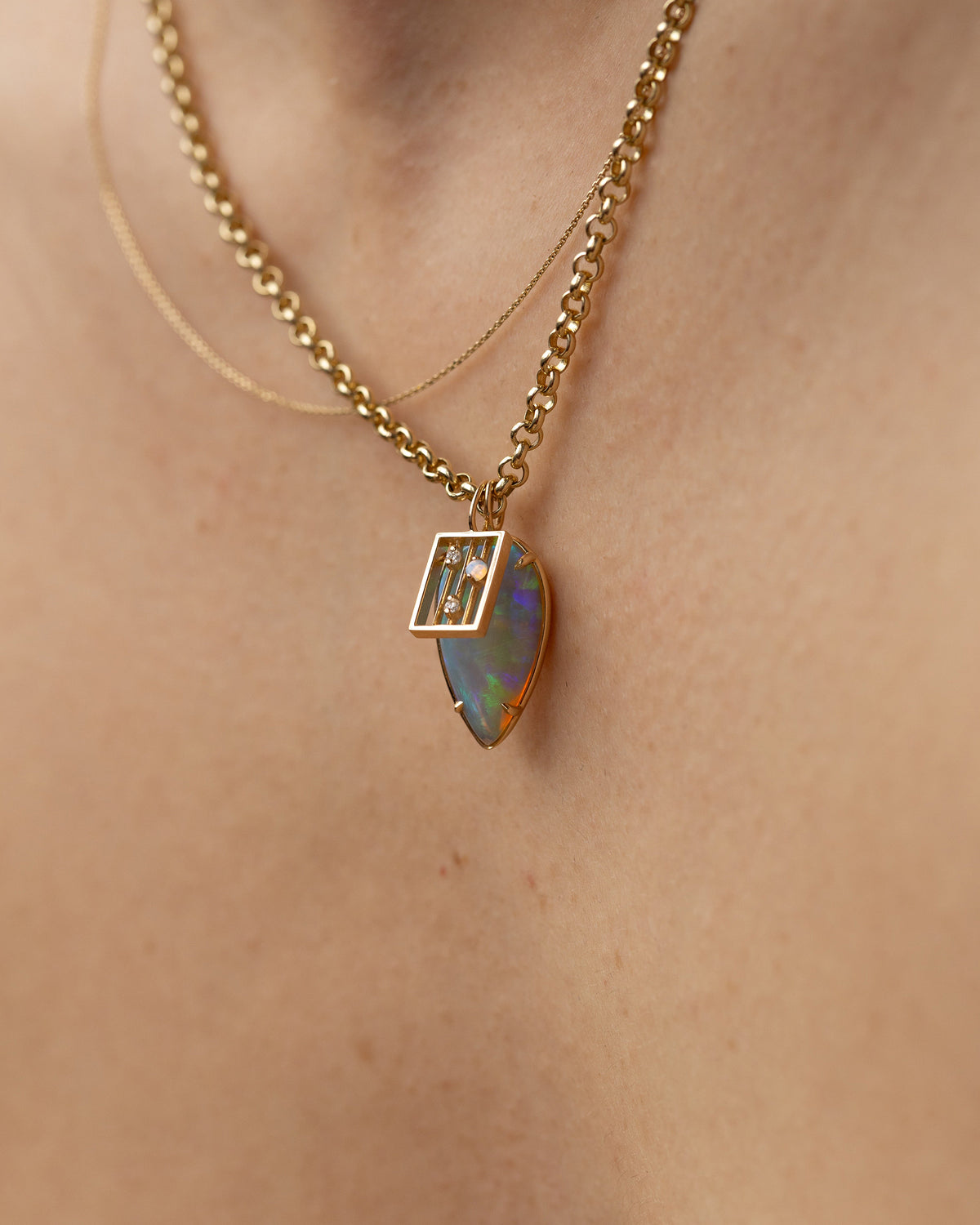 Opal and Diamond Drift Pendant