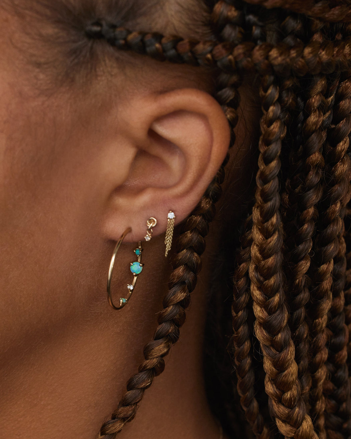 Opal and Diamond Inverted Hoop Earring