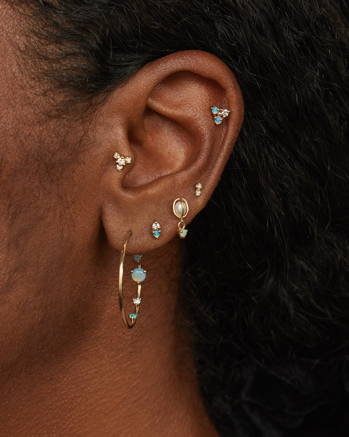 Opal and Diamond Inverted Hoop Earring