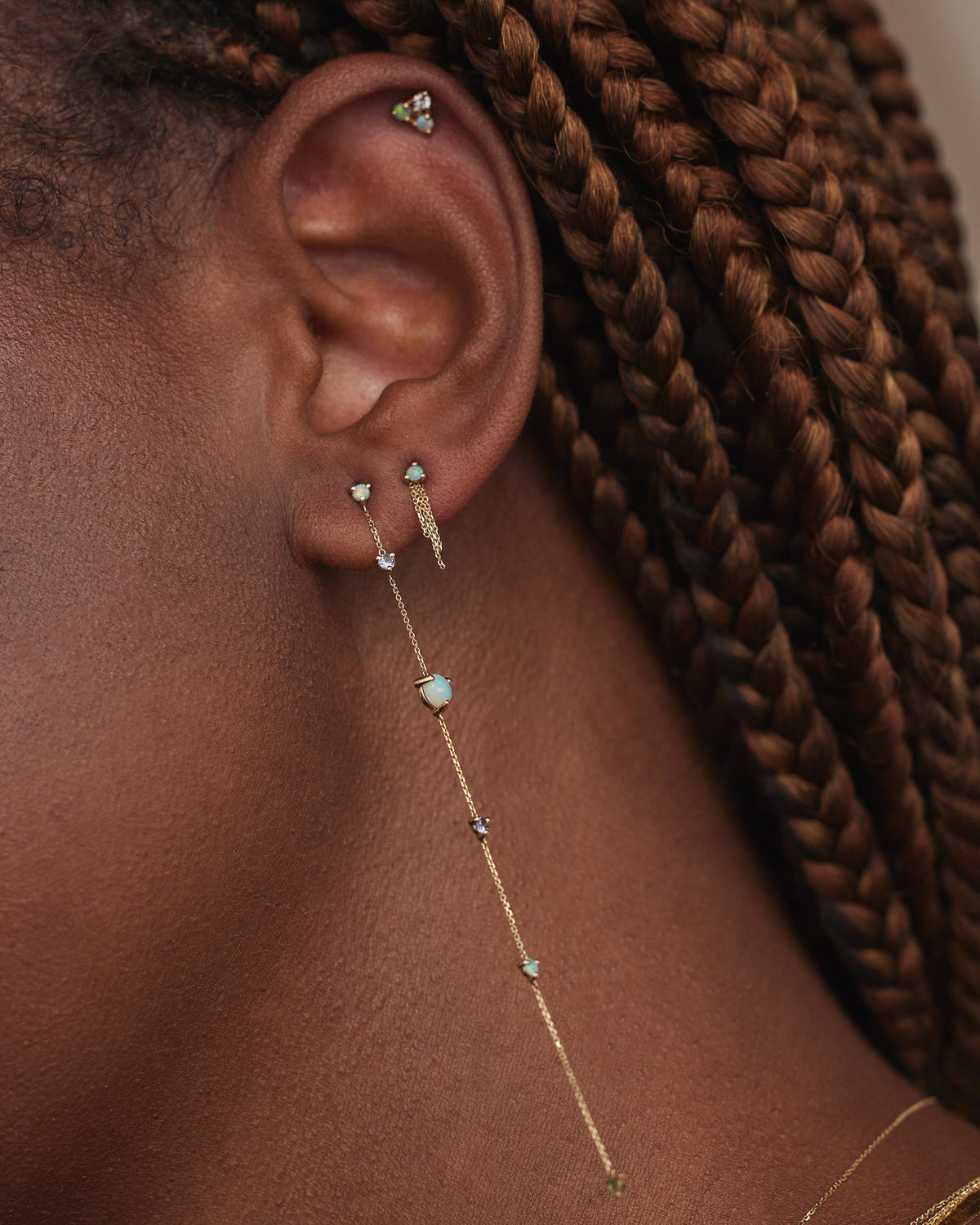 Opal and Diamond Linear Chain Earrings