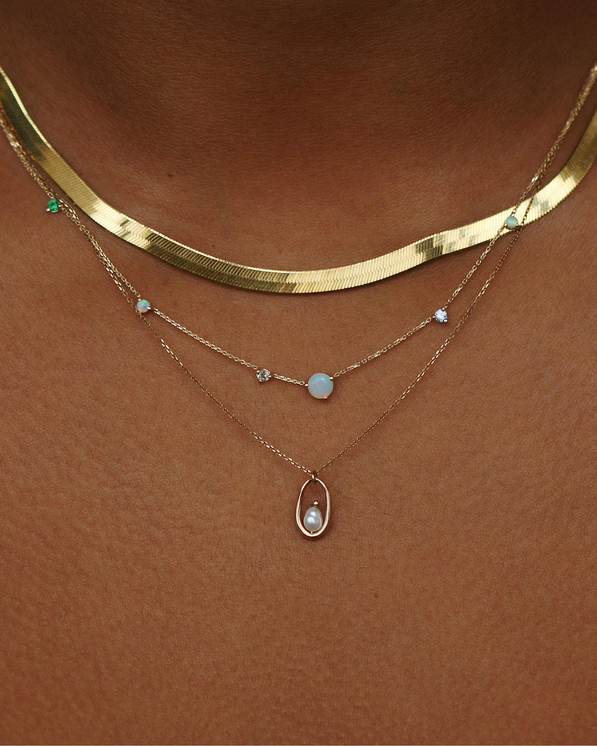 Opal and Diamond Linear Chain Necklace