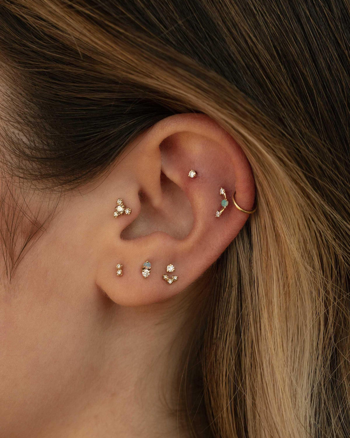 Opal and Diamond Two-Step Flat Back Earring
