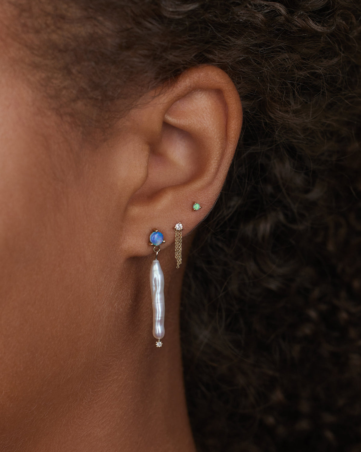 Opal and Stem Pearl Earring