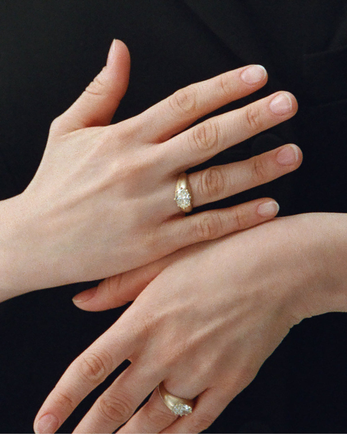 Oval Cut Diamond Beaded Signet Ring No. 1