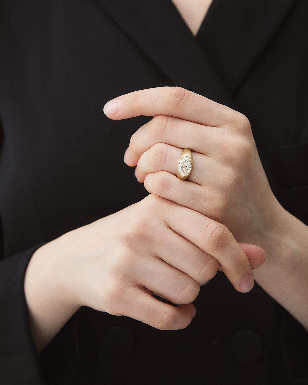 Oval Cut Diamond Beaded Signet Ring No. 2