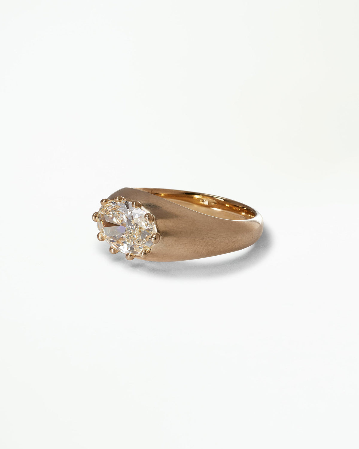 Oval Cut Diamond Beaded Signet Ring No. 2