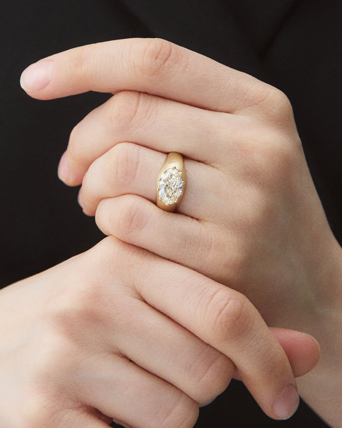 Oval Cut Diamond Beaded Signet Ring No. 2
