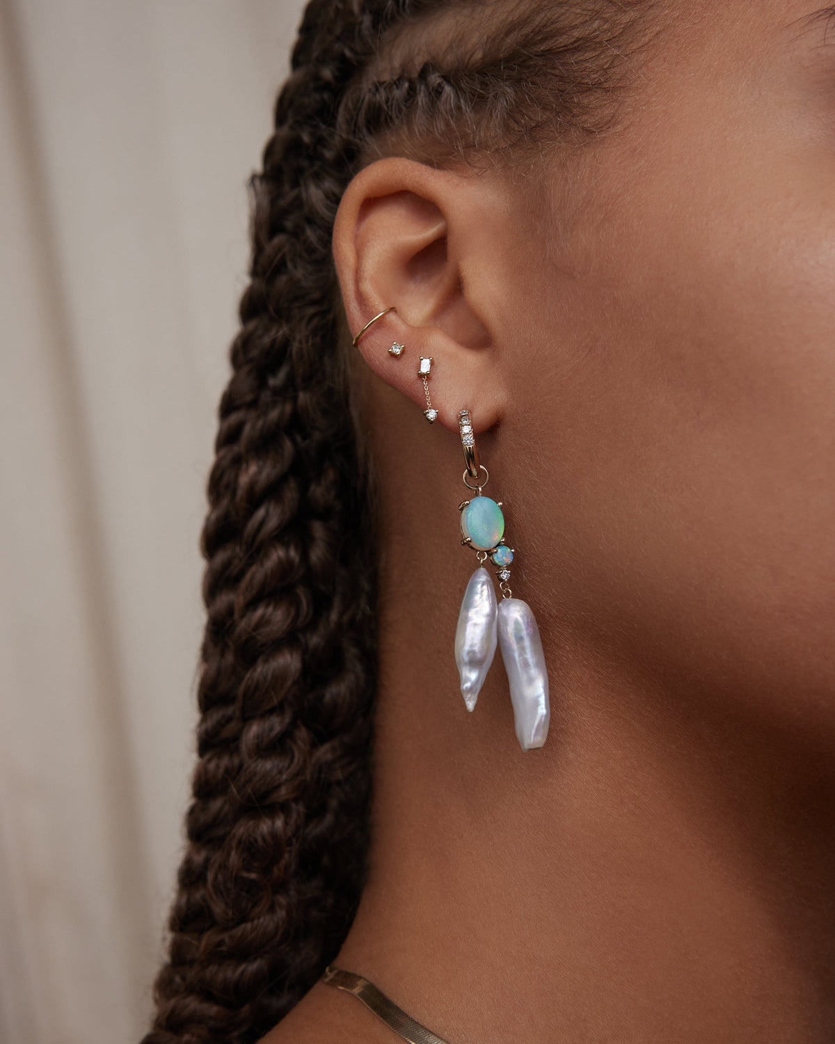 Pearl and Opal Cluster Earrings
