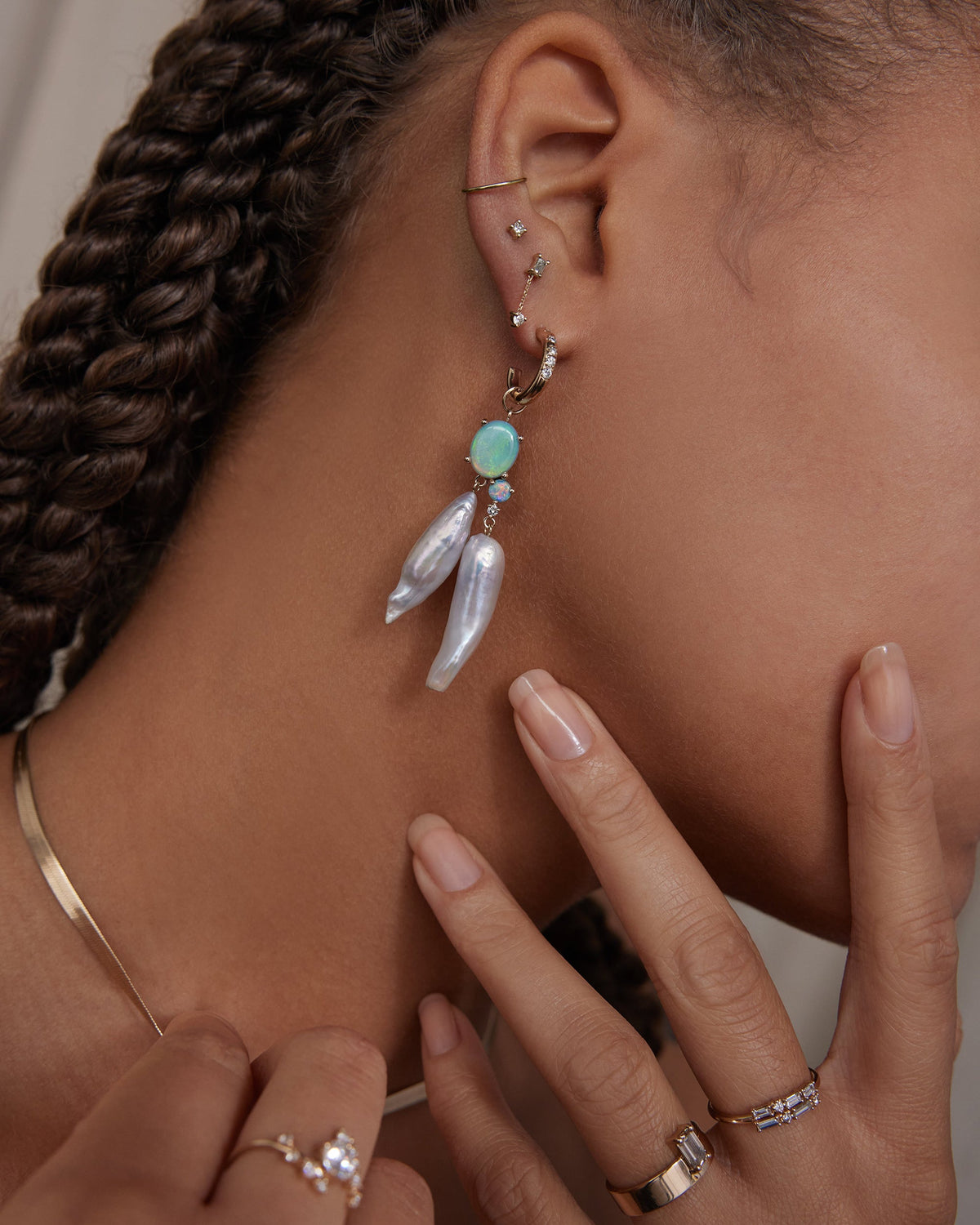 Pearl and Opal Cluster Earrings