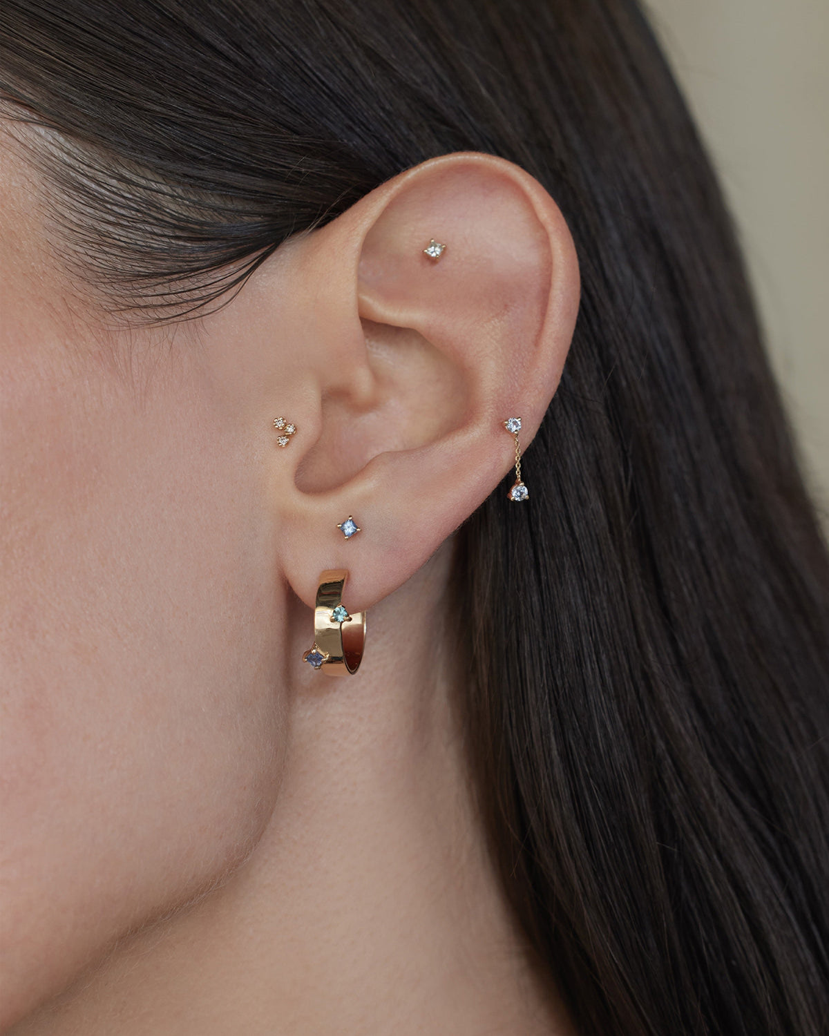 Sapphire and Tourmaline Bove Hoop Earring