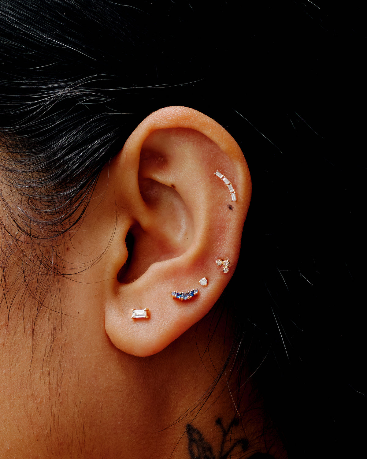 Sapphire Crescent Flat Back Earring