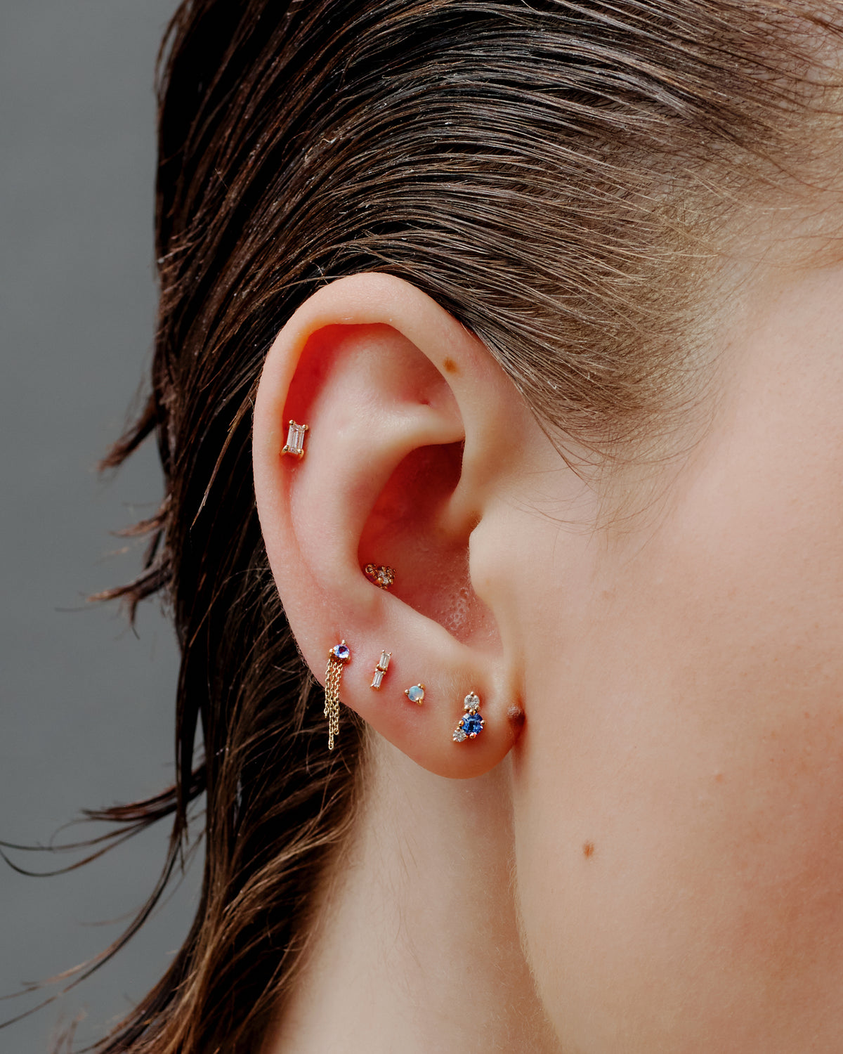 Sapphire and Diamond Cluster Flat Back Earring