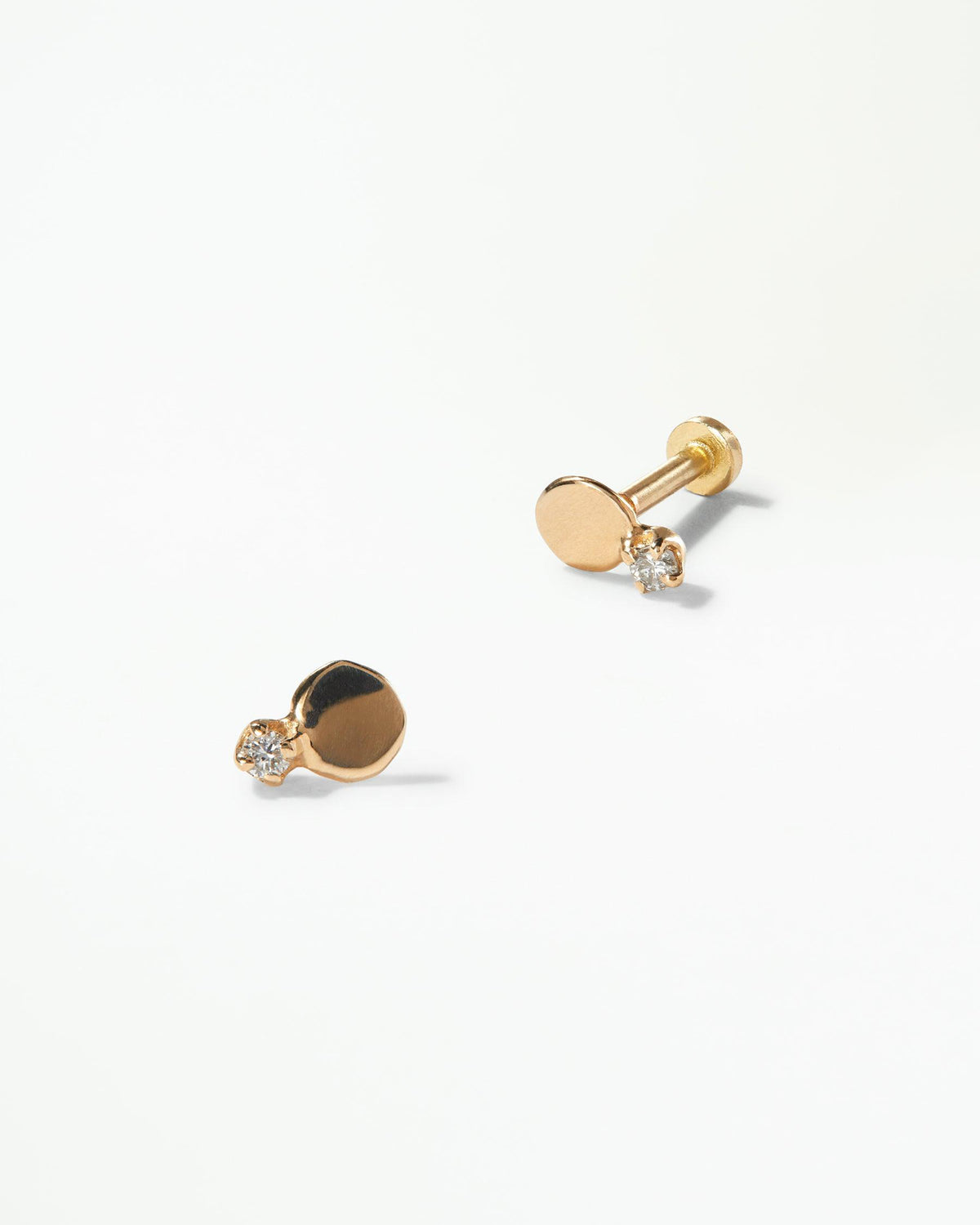 Small Diamond Disc Stud Flat Back Earring