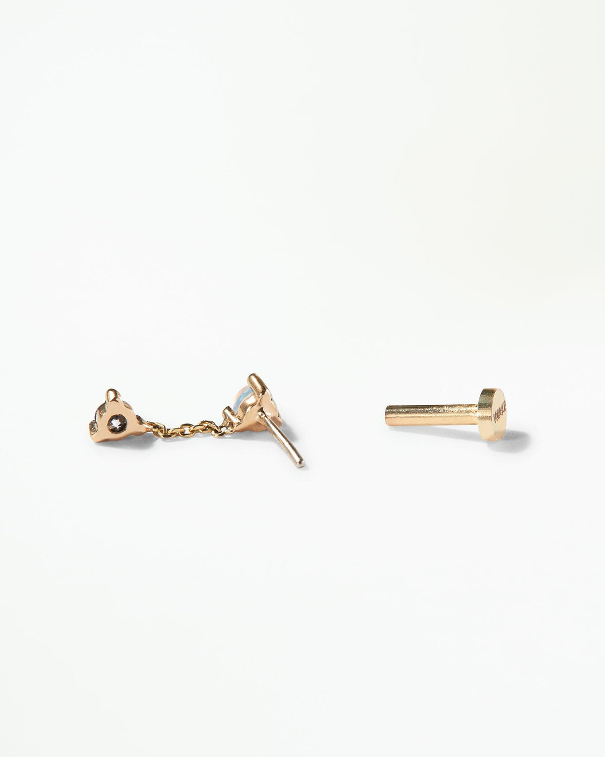 Small Opal and Diamond Two-Step Chain Flat Back Earring