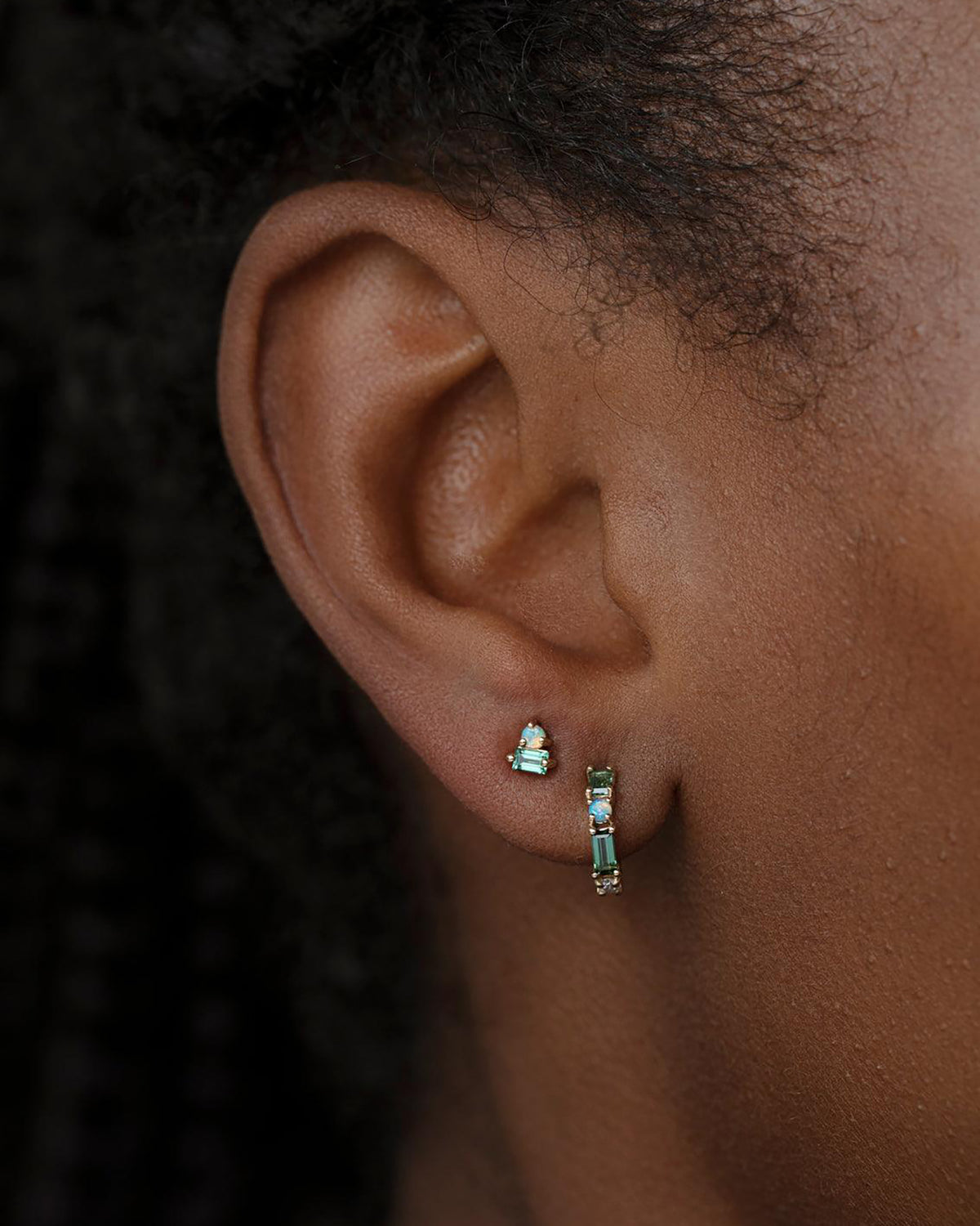Tourmaline and Diamond Pillar Hoop Earring